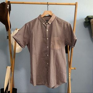 Topman Brown/Maroon MiniGingham Short Sleeve Shirt